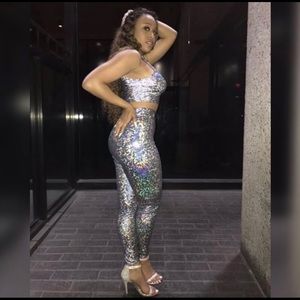 Fashion Nova Disco Silver 2 piece
